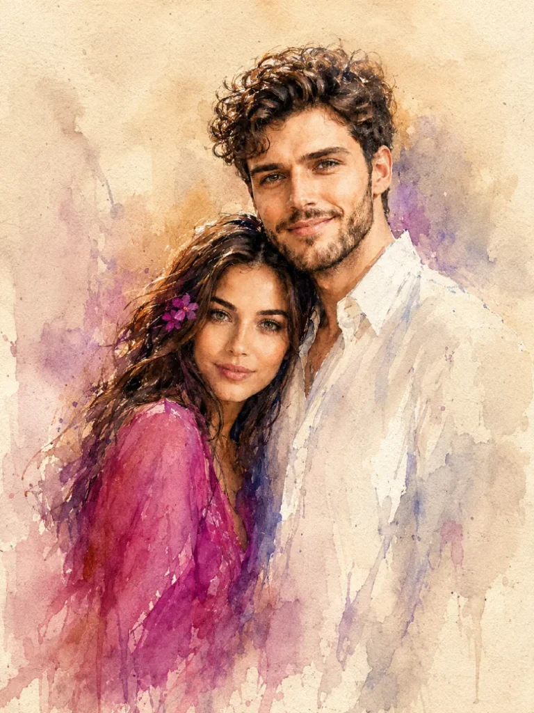 Watercolor Impressionist Couple Prompt