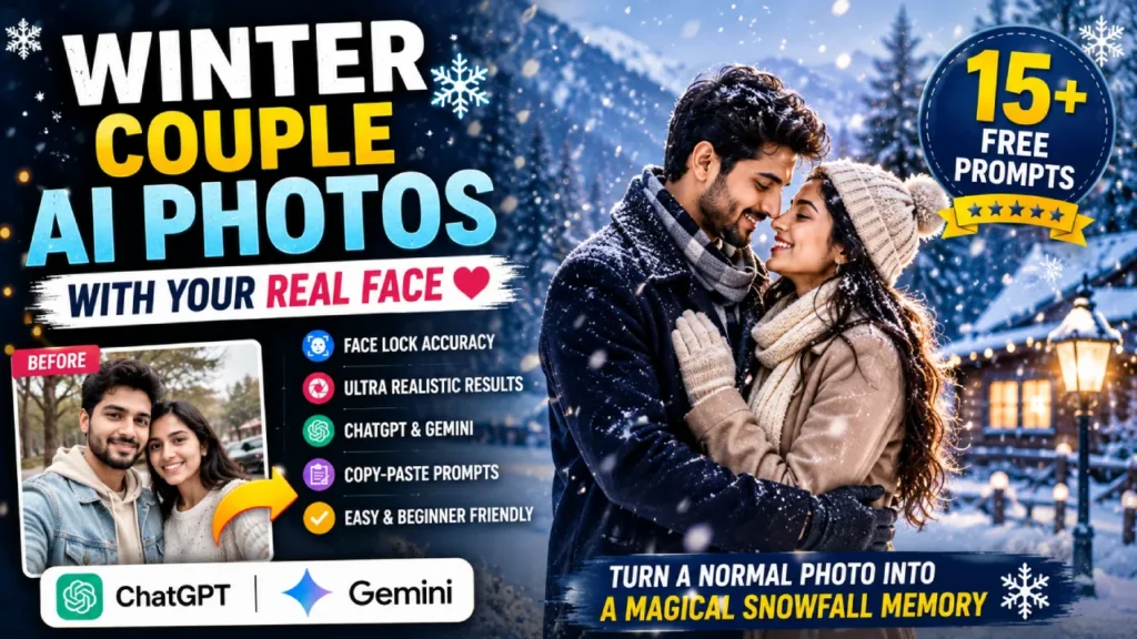 15+ Winter Snowfall Couple AI Photo Prompts for Gemini & ChatGPT [Copy Paste Free]