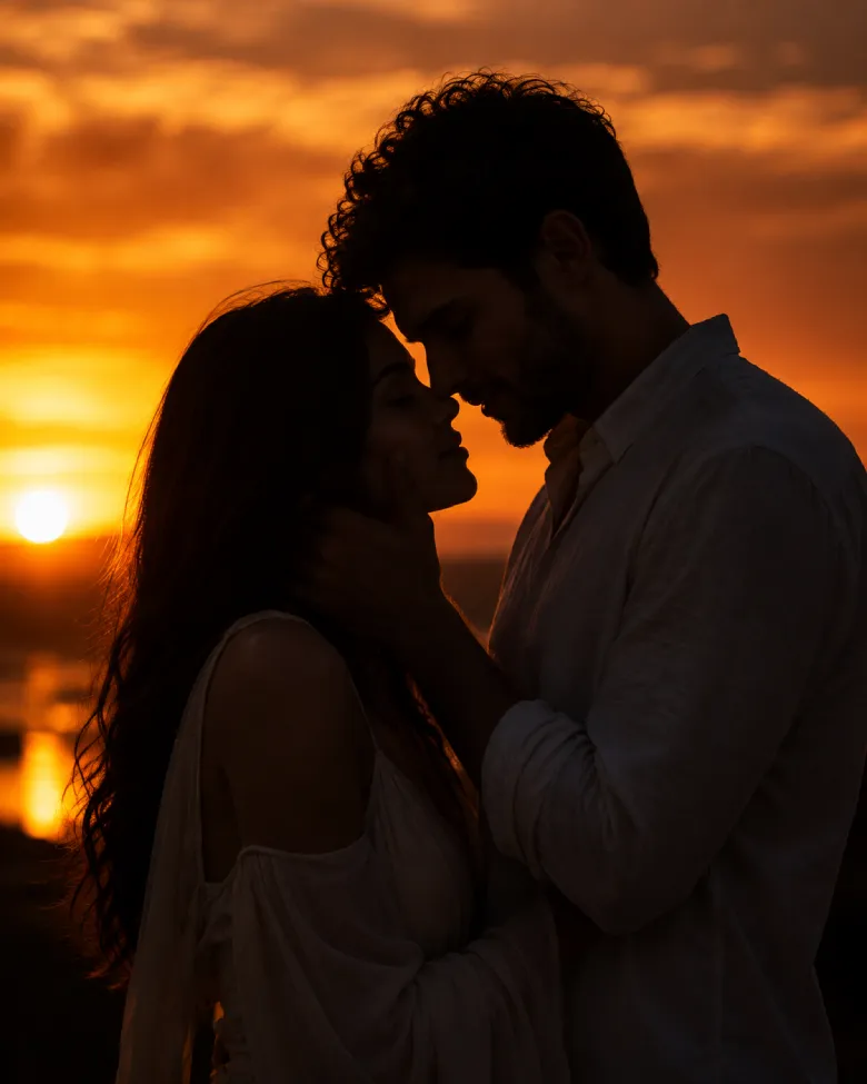 Silhouette Kiss at Sunset