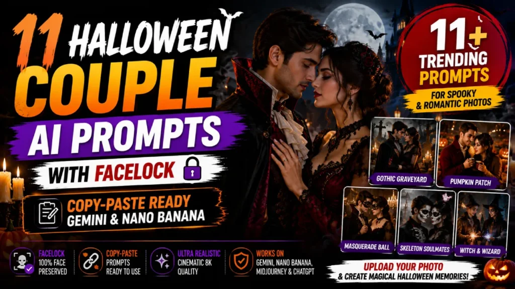 11 Halloween Couple AI Prompts with Facelock (Copy-Paste, Gemini & Nano Banana)