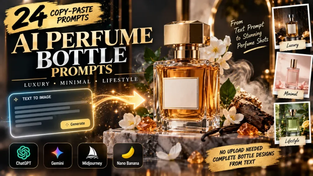 20+ AI Perfume Bottle Image Prompts for Luxury, Minimalist & Lifestyle Shots (2026)